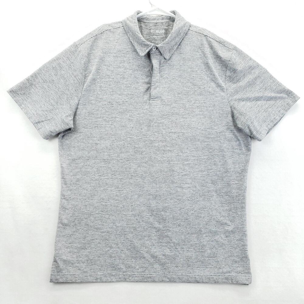 01.ALG0 Polo Shirt Mens Large Gray Performance Quick Dry UPF 40 Striped Golf